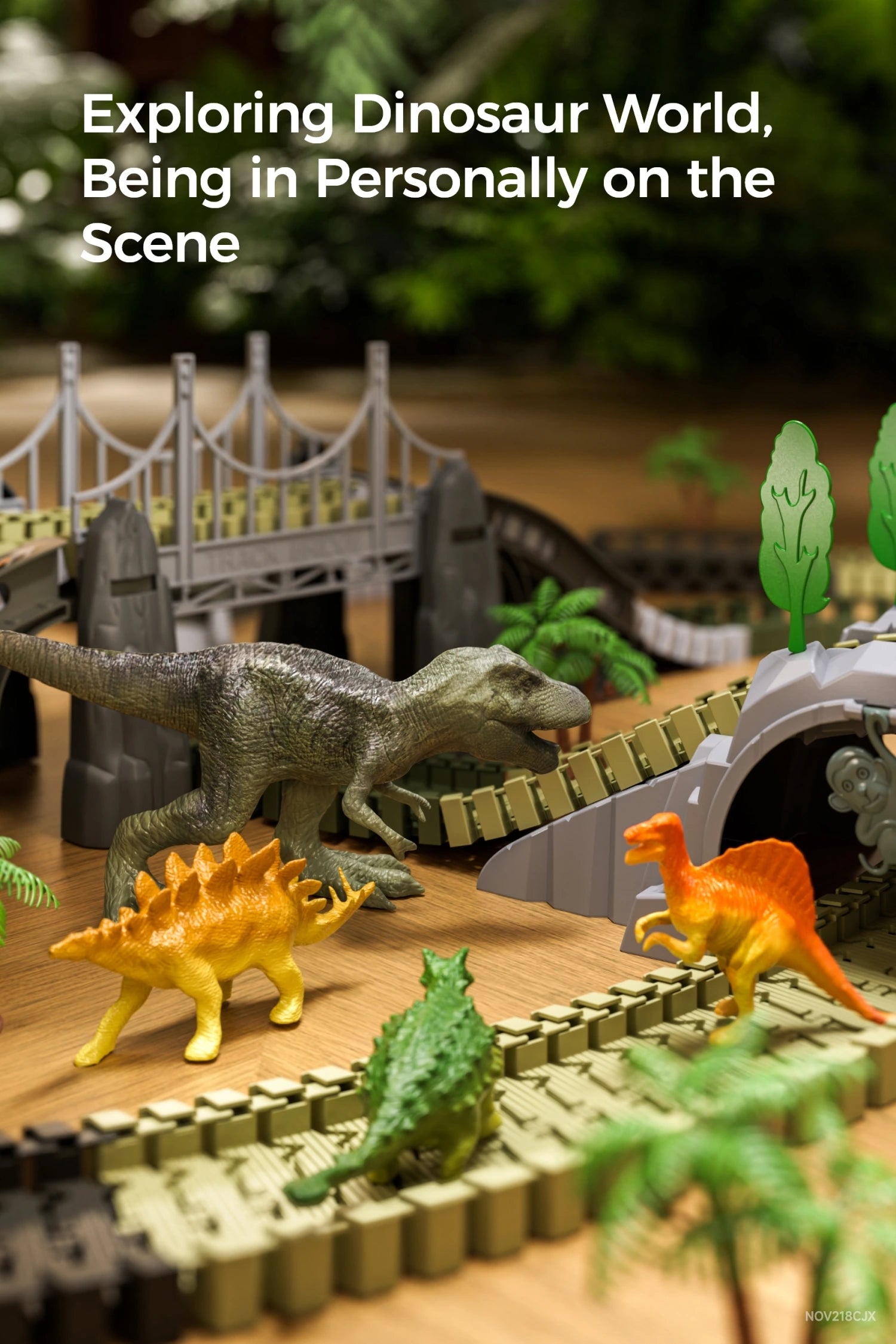 Playset for toddler kids with dinosaur toys and race track
