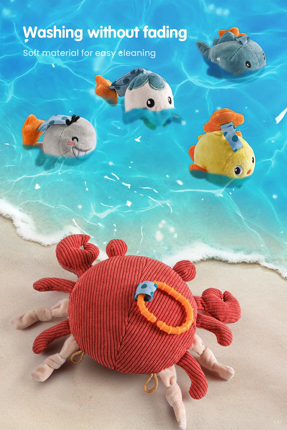 Plush crab hanging toy for on the go fun