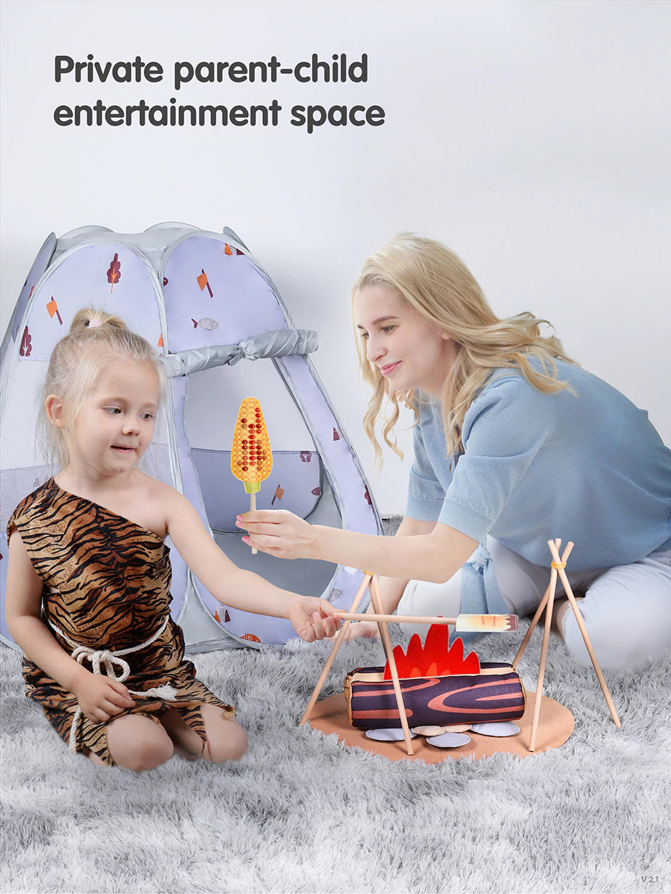 Pretend play camping for kids with pop up play tent