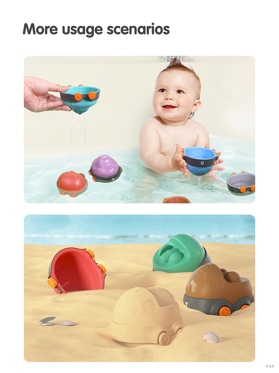 Stacking car toy with engaging playmat for early learning