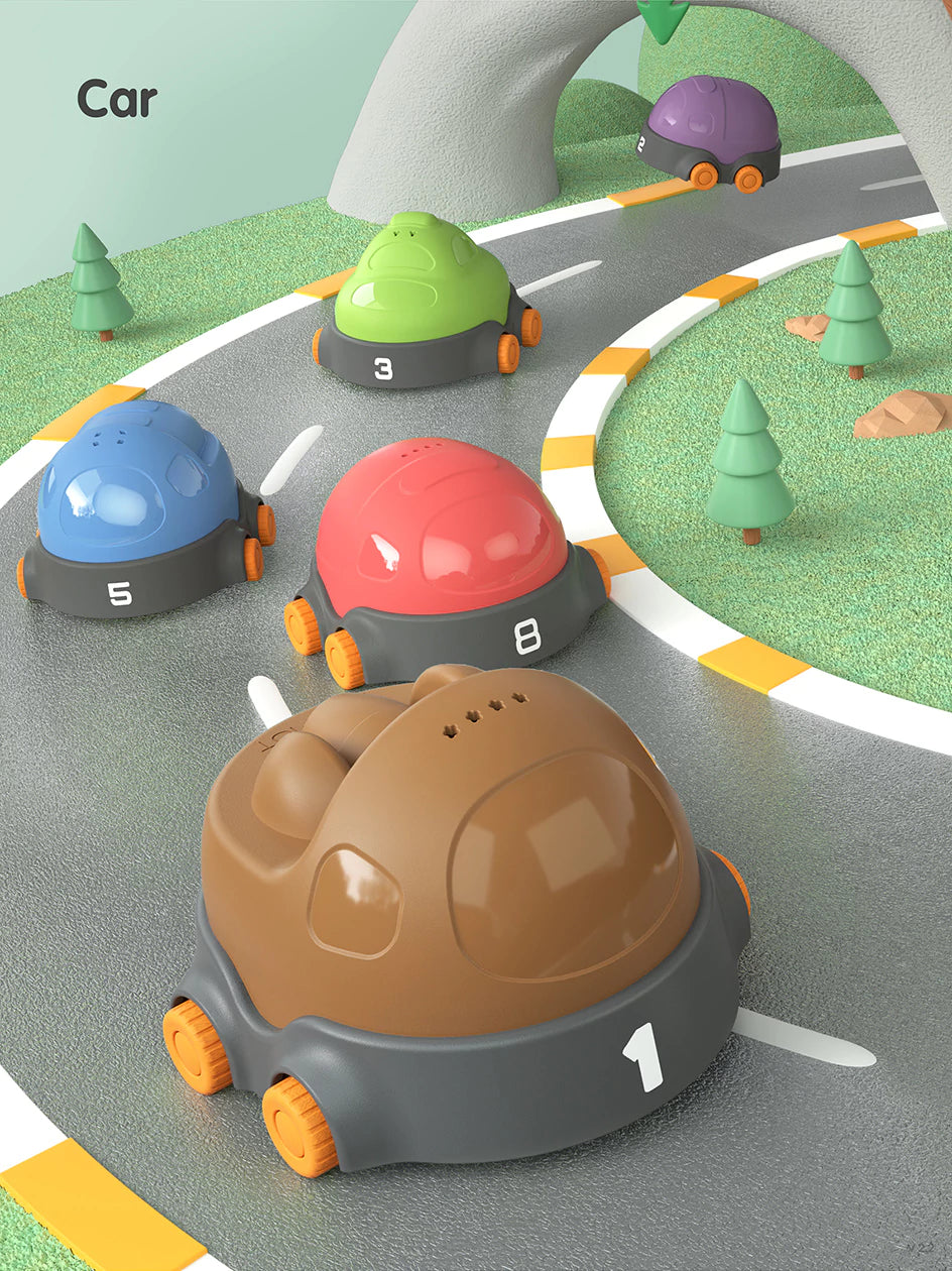 Stacking car toy with trucks and educational playmat