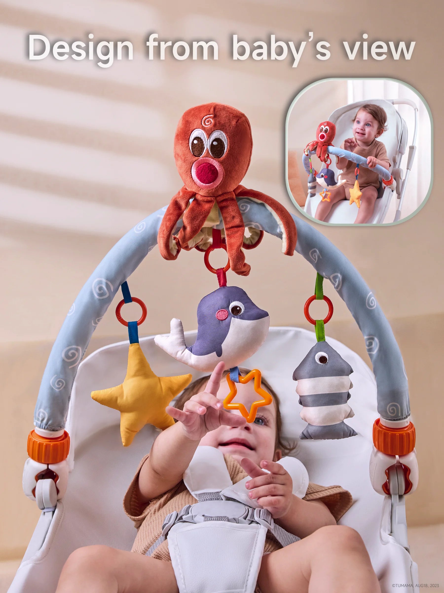 Stroller crib toy featuring octopus fish starfish for baby