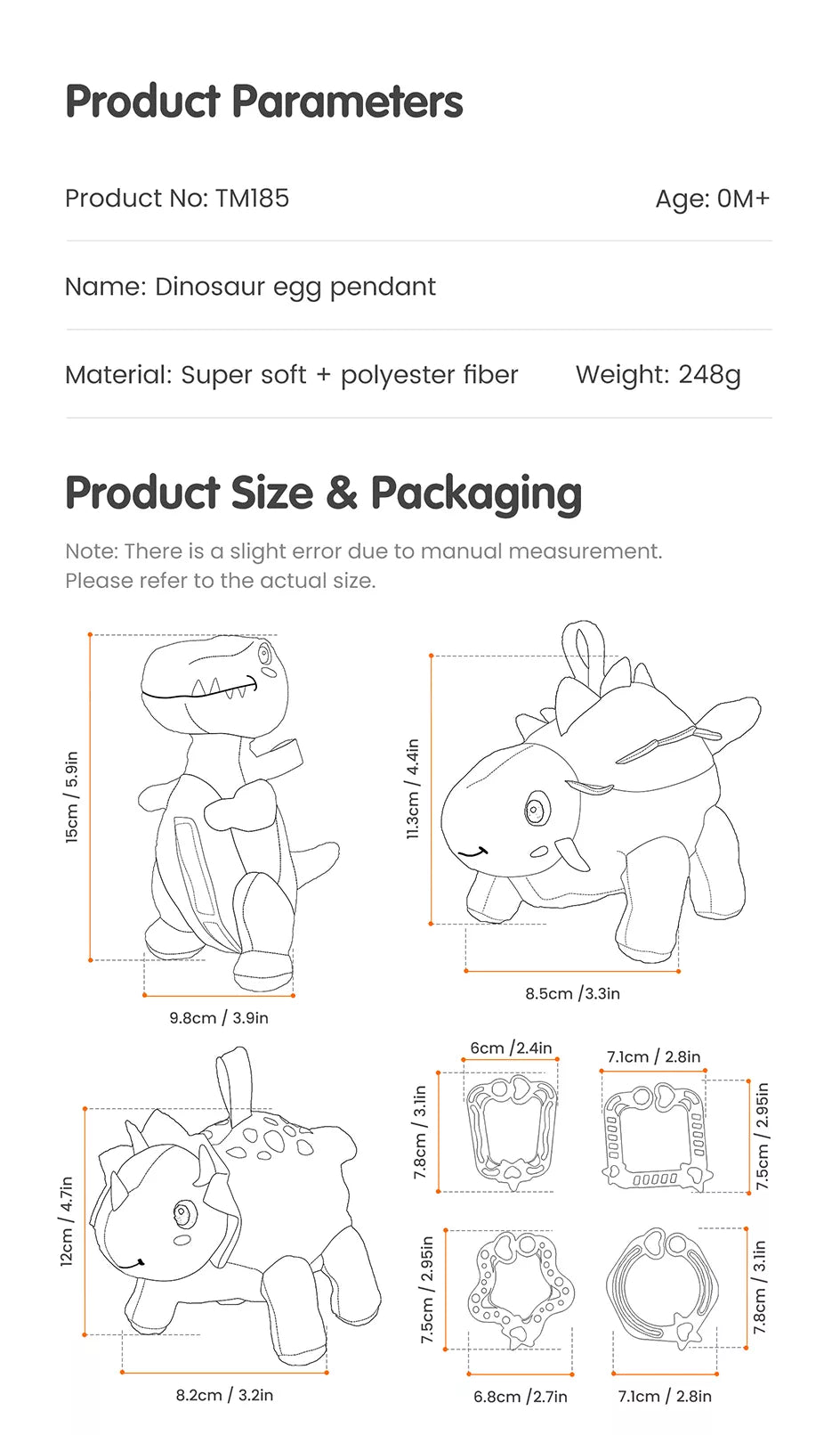 Stuffed dinosaur toy product parameters