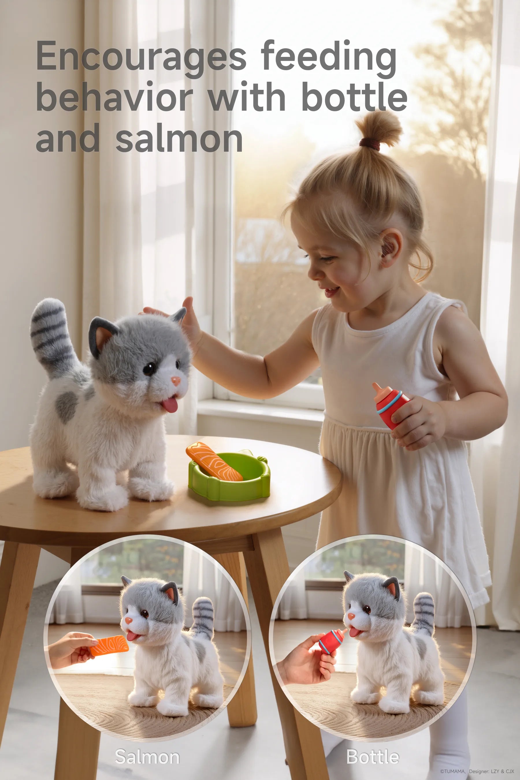 Children playing with the Interactive Walking Cat Toy for Kids with a Leash set