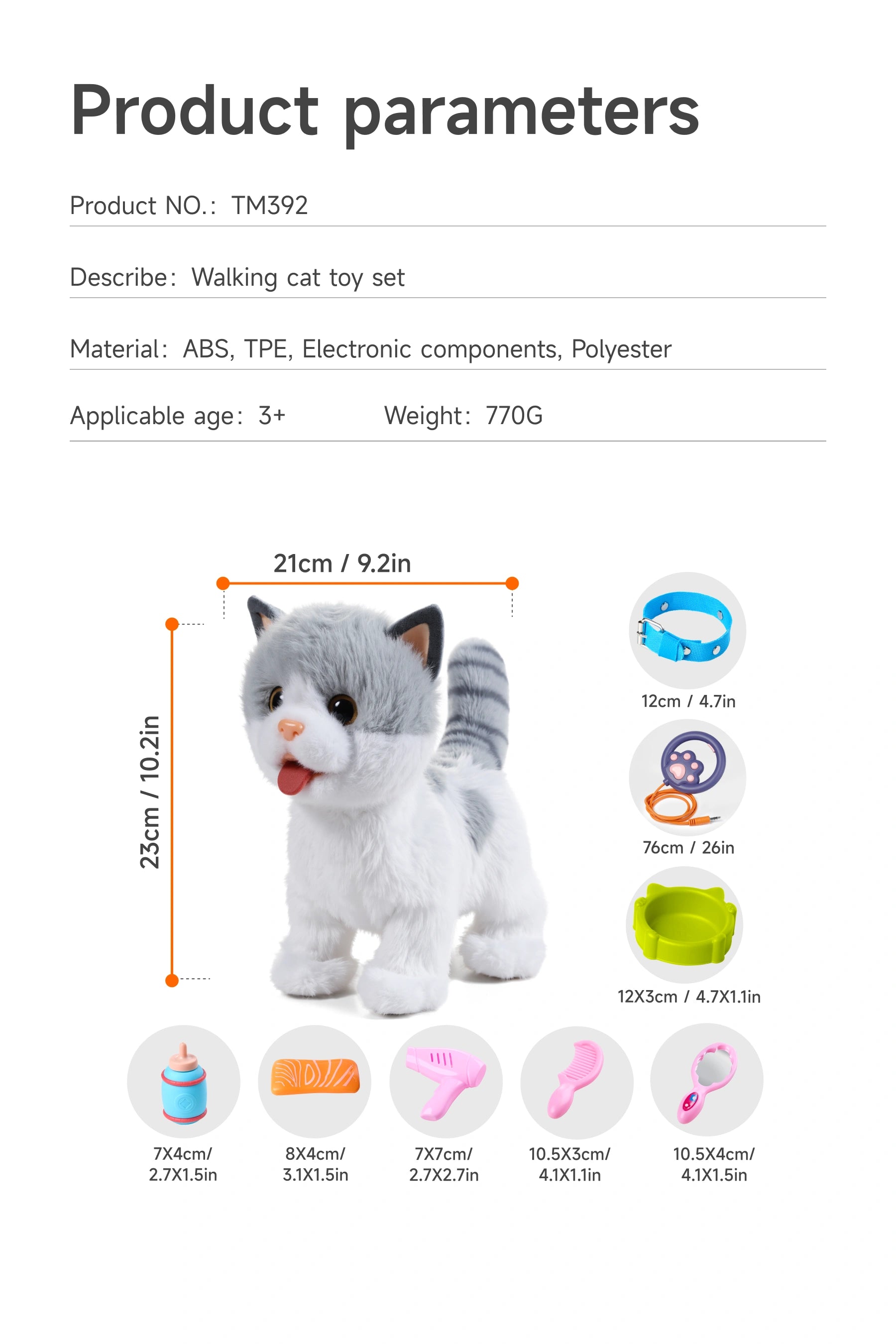 Interactive Walking Cat Toy for Kids with a Leash Product parameters