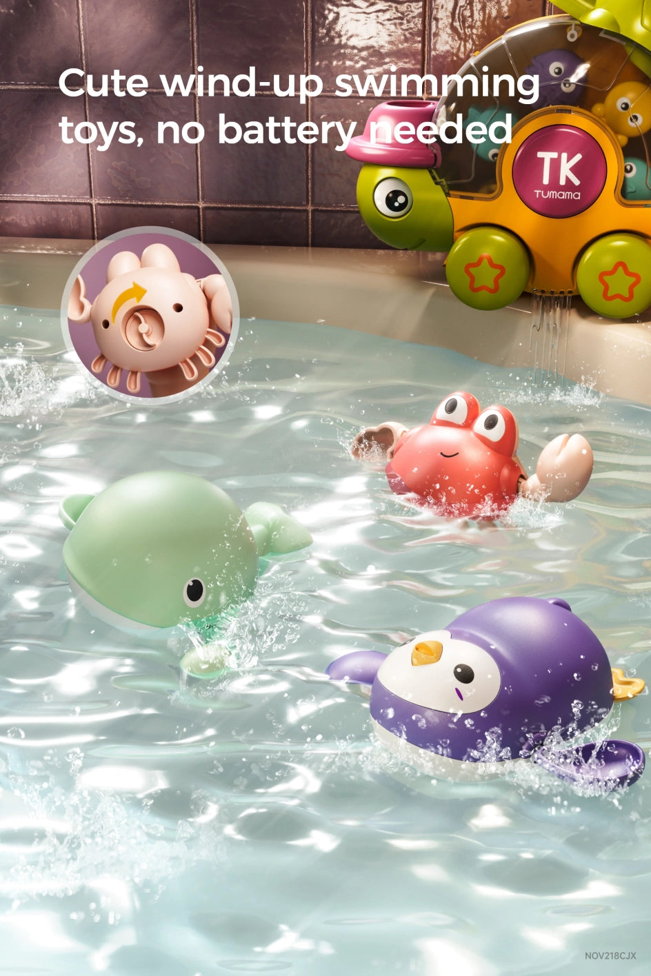 Toddler_s bath time enjoyment with wind up toys