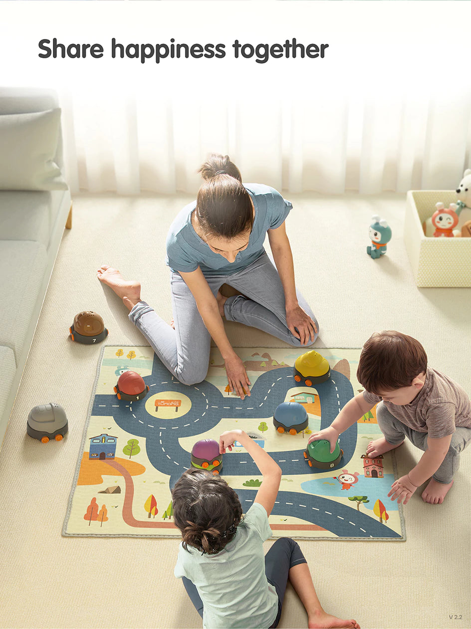 Toddler_s stack balance toy featuring trucks and colorful mat