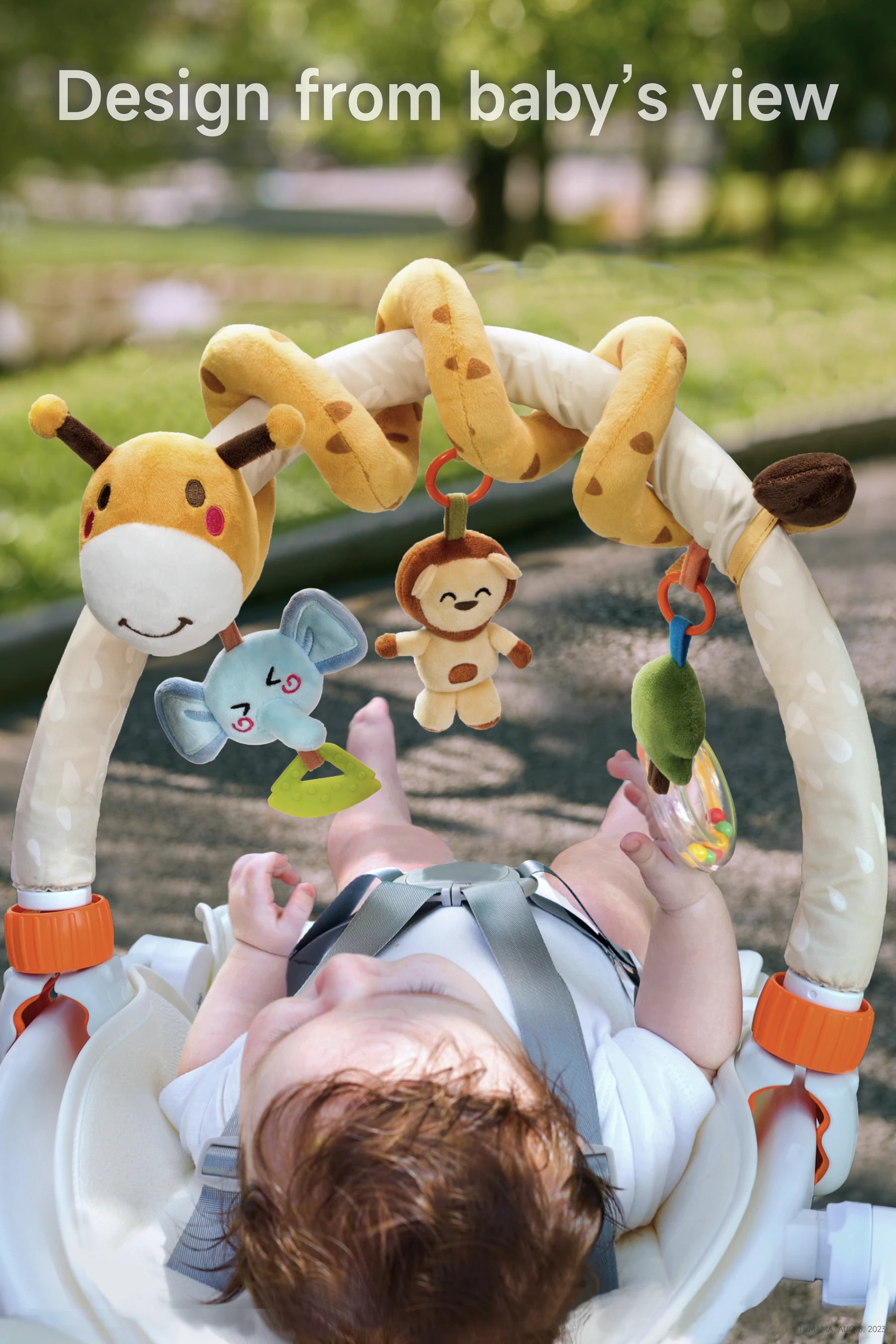 Travel activity arch toy for infants with playful giraffe elephant lion