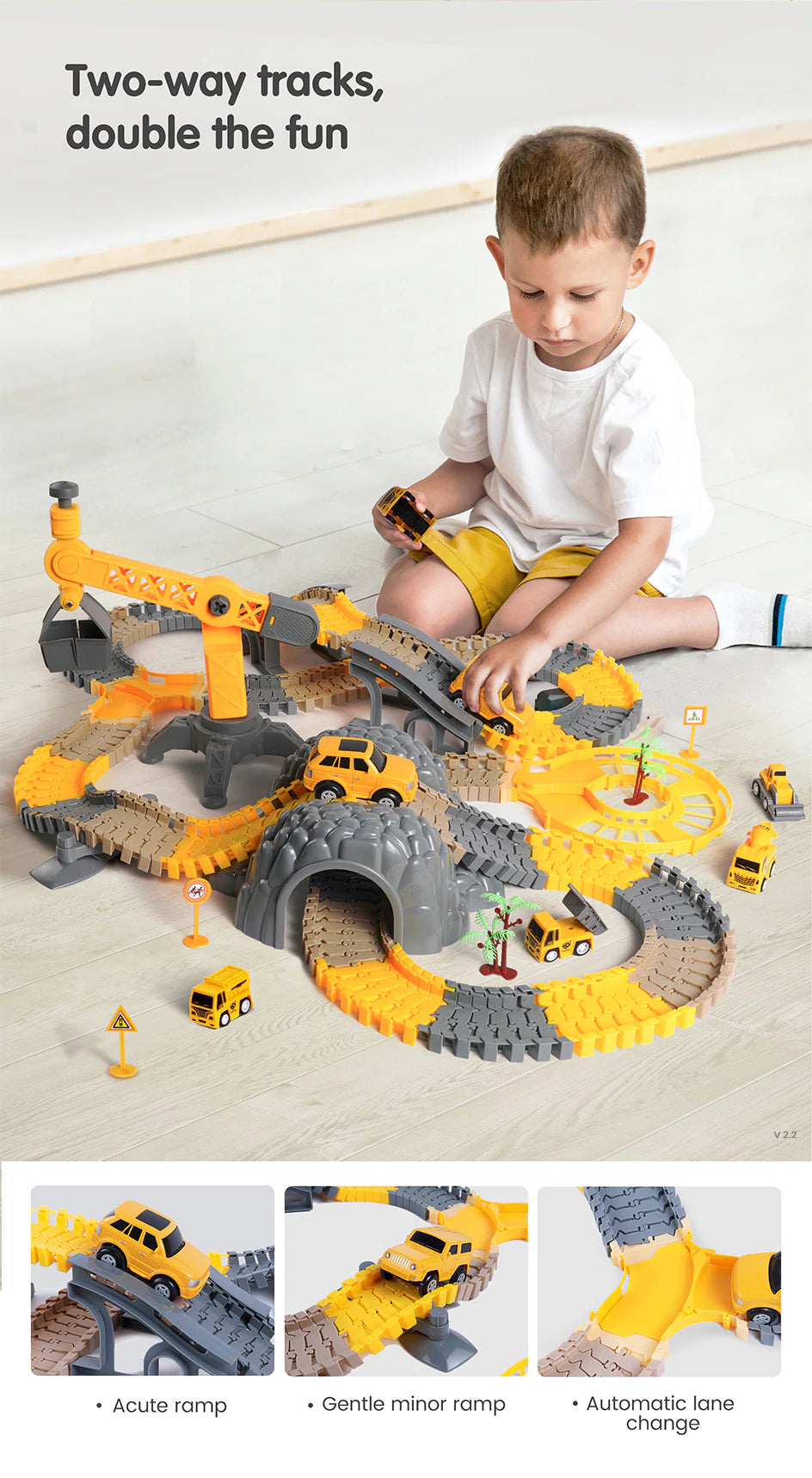 Vehicle toys for construction themed race track excitement