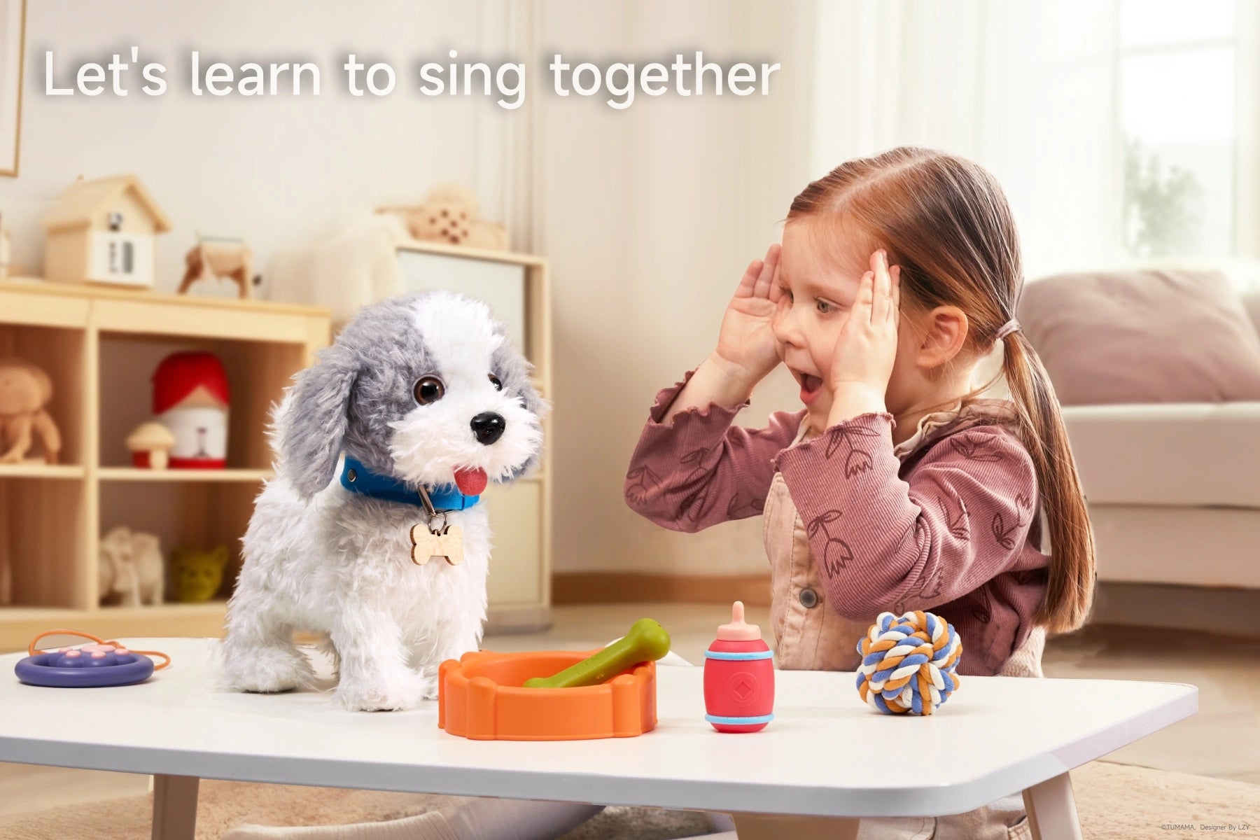 Walk bark sing lick features in realistic dog toy set