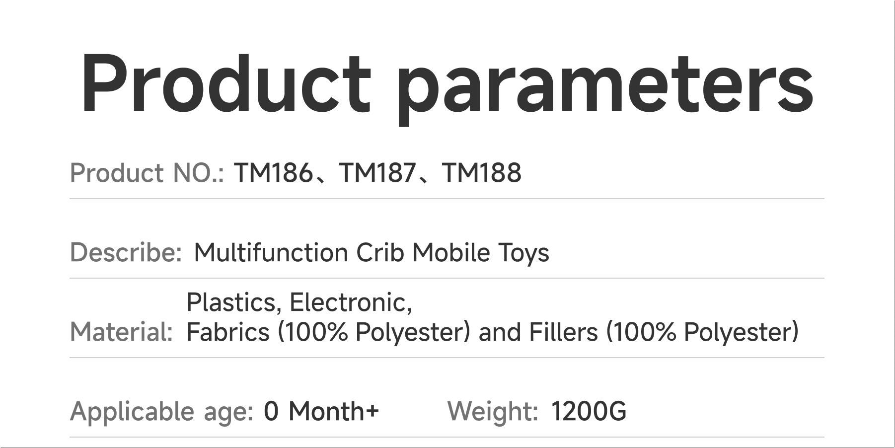 baby mobile for crib with lights and music product parameters