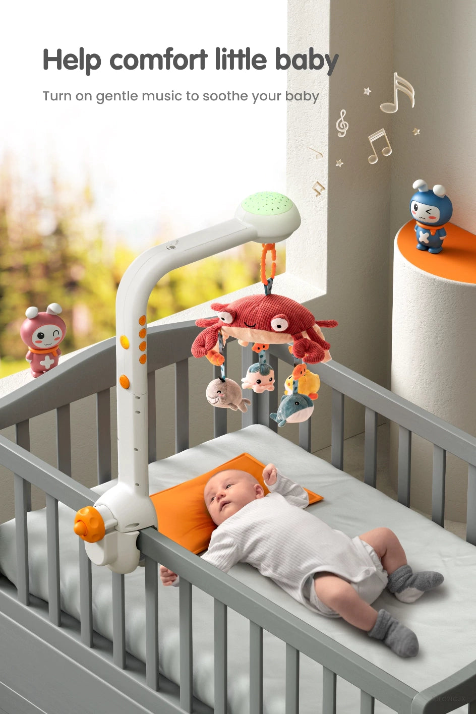 bluetooth crib toys with projection night light help comfort little baby