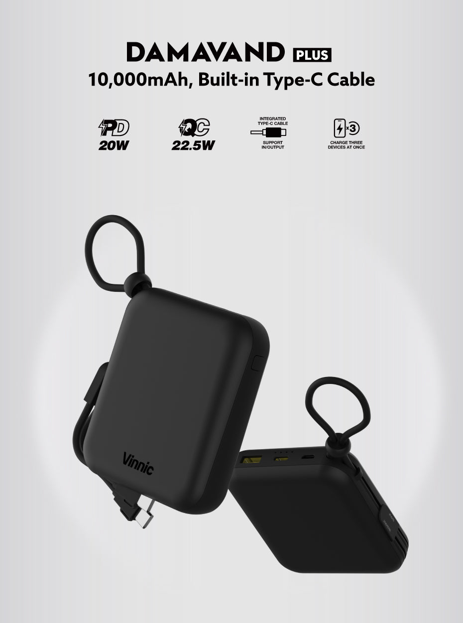 Vinnic DAMAVAND PLUS 10,000mAh Built-in Type-C Cable Powerbank