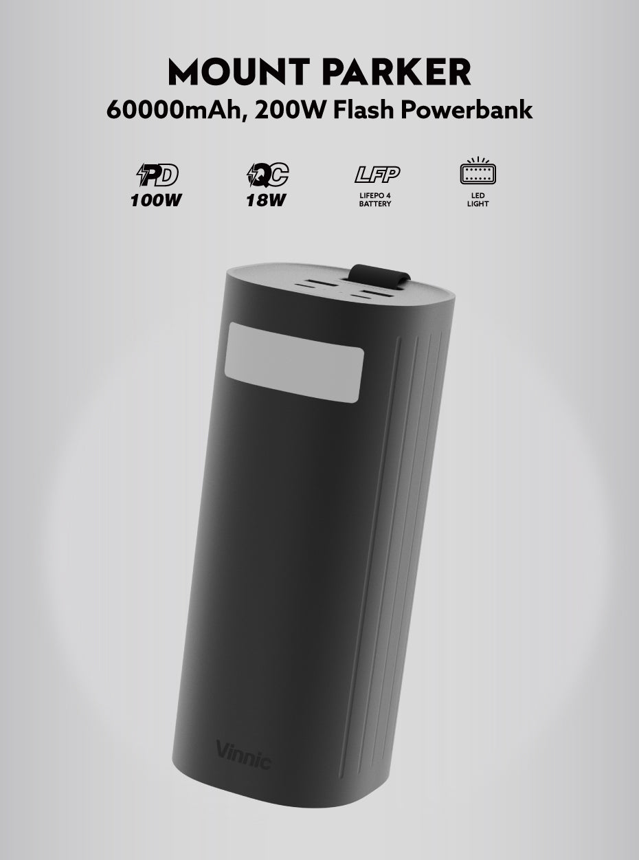 Vinnic Mount Parker 60,000mAh 200W LFP Flash Powerbank