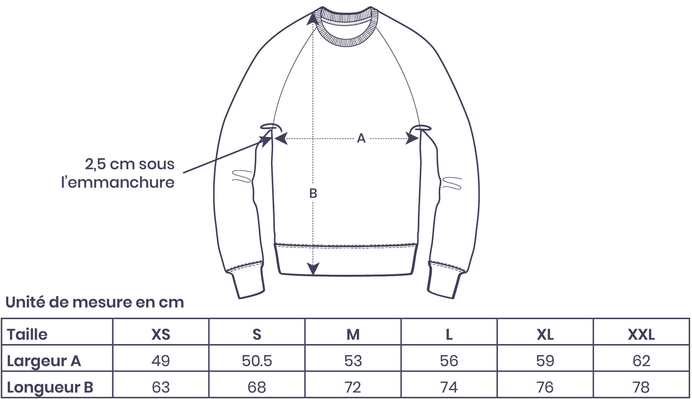 Tableau taille sweat unisexe adulte Stroll.