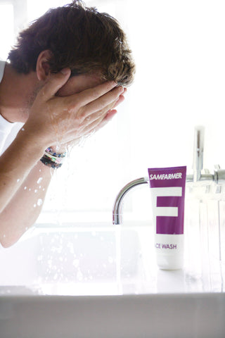 a teenager cleansing with sam farmer face wash