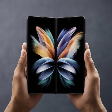 An image showcasing a foldable phone with a larger screen that seamlessly transitions from folded to unfolded. This image can visually represent the exciting trend of foldable phones in the cell phone market.