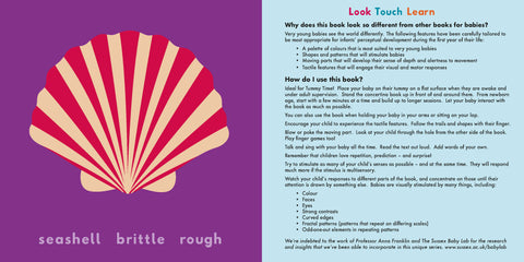 From 'Sea'. A large bright seashell and a list of usage tips.