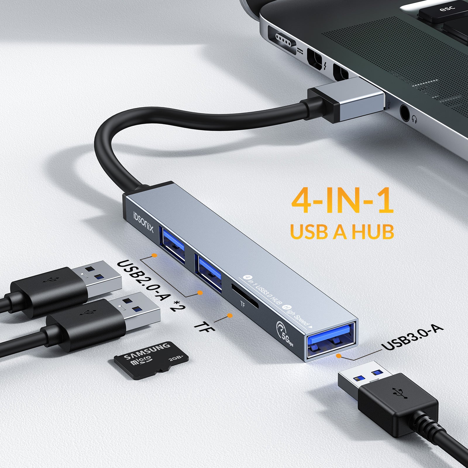 Mini USB Hub, iDsonix 4 3.0 Hub, Hub Multiport Adapter Al