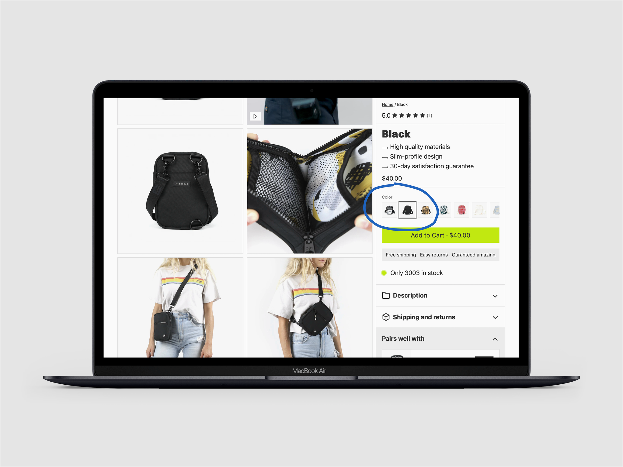 Screenshot of Paper Shopify theme showing multiple products as options on one page