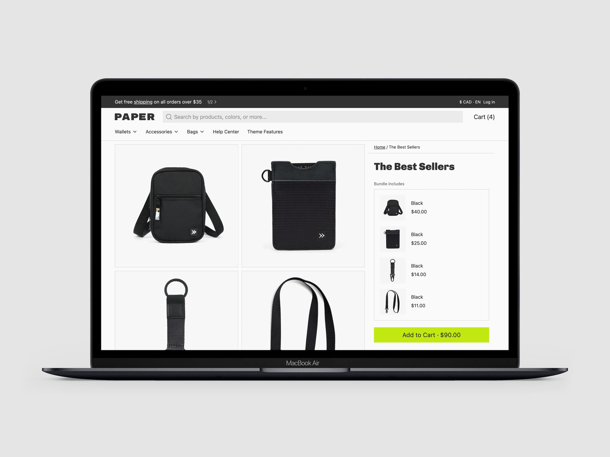 Screenshot of the Paper Shopify theme using a bundle template