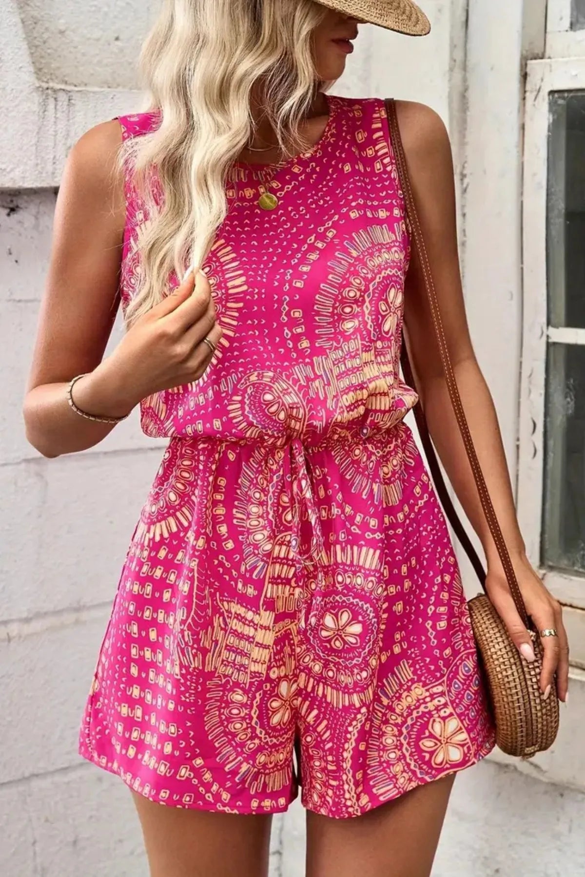 Boho Floral Print Sleeveless Summer Romper