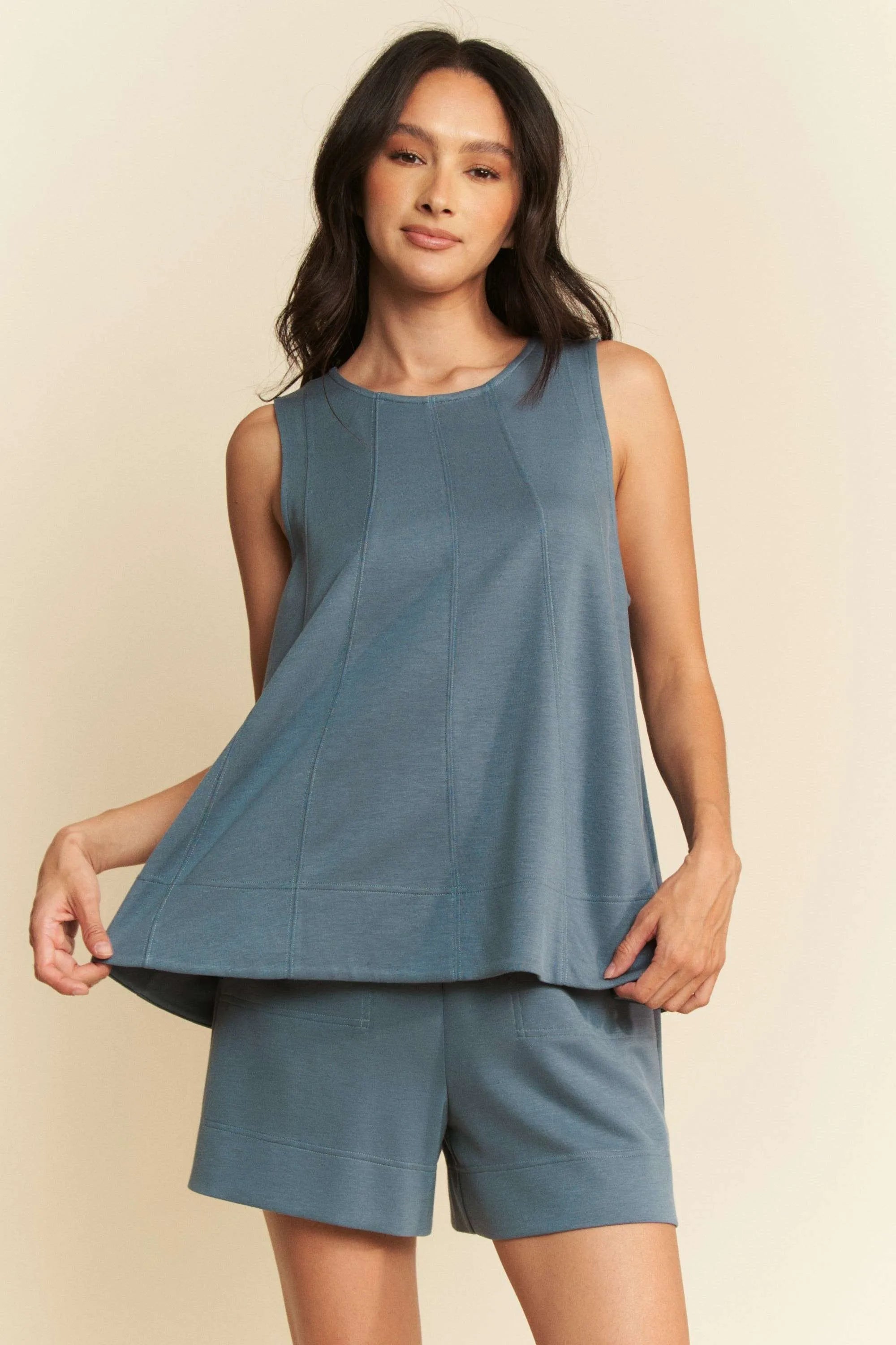 Davi & Dani Contrast Seam Top and Short Set