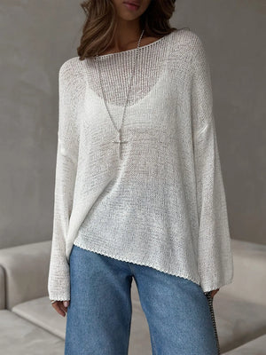 Boat Neck Knit Cover Up with Relaxed Fit - KeyKeyWilch