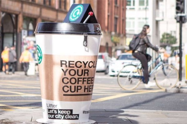 London's Hubbub Foundation has been raising awareness of the issue with trash cans shaped like coffee cups