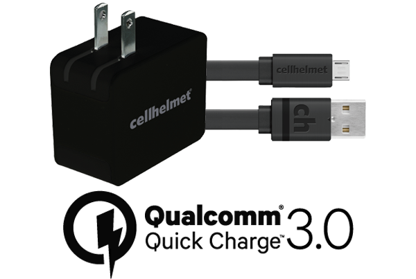 Fast Wall Charger (Qualcomm Quick Charge 3.0) + 3' Flat Micro USB Cabl ...