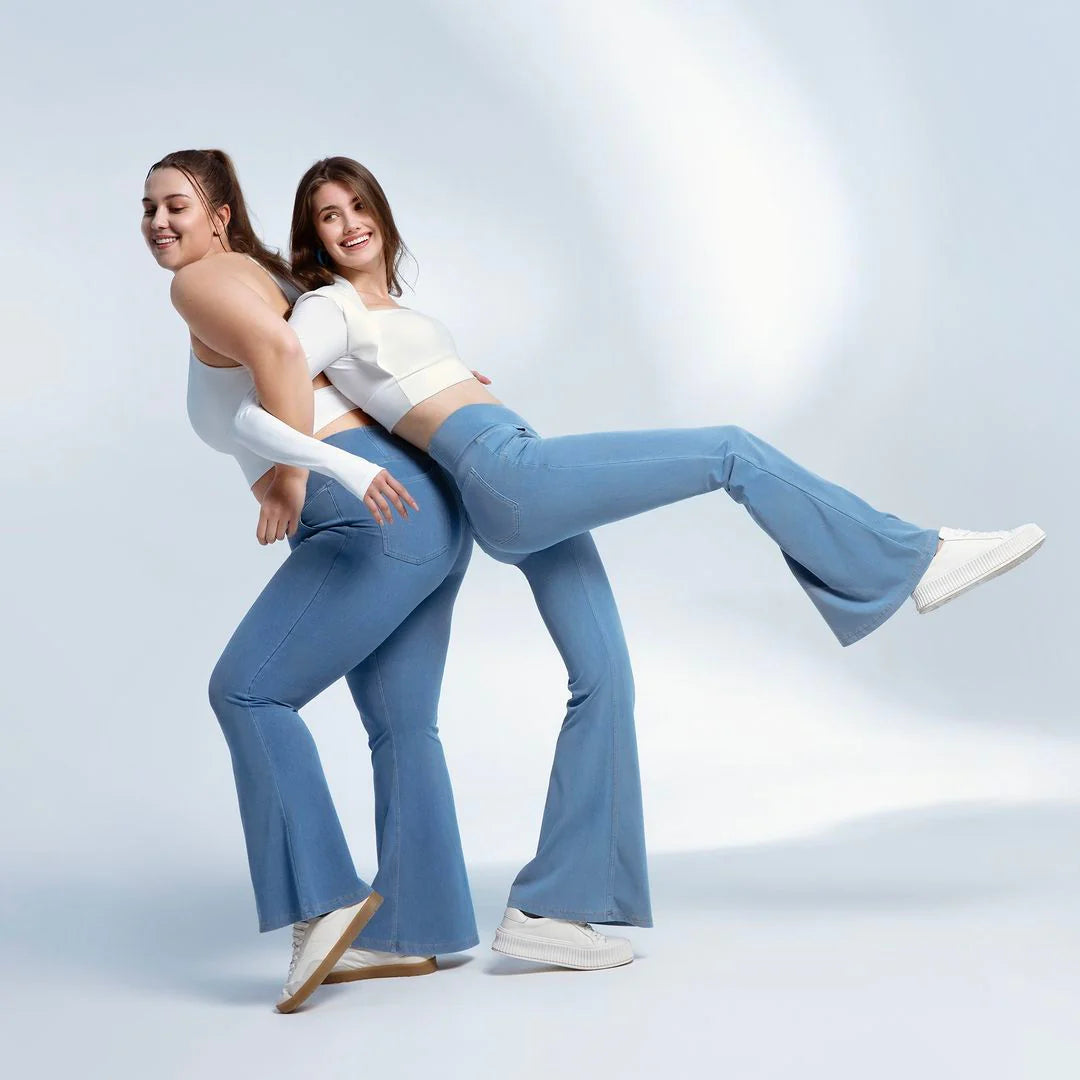 Calça Jeans de Cintura Alta Cruzada