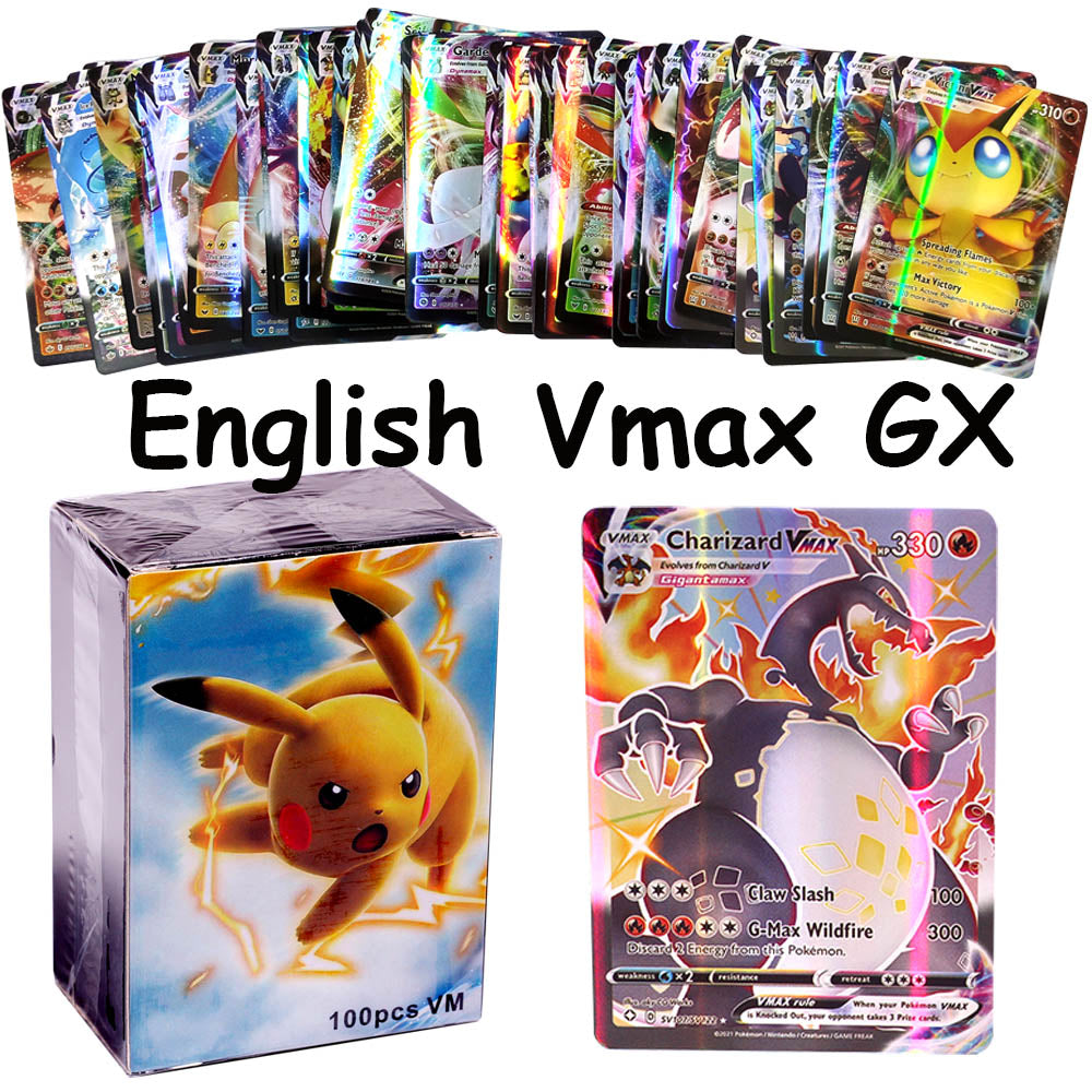 New Pokemon Card Featuring VMAX Gold Silver Black Trading English Version GX V