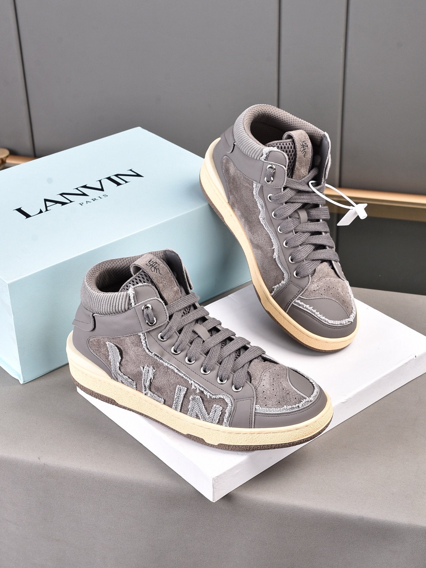 LANVIN 2022 Newest Men Leather High Top Sneakers Sports Shoes