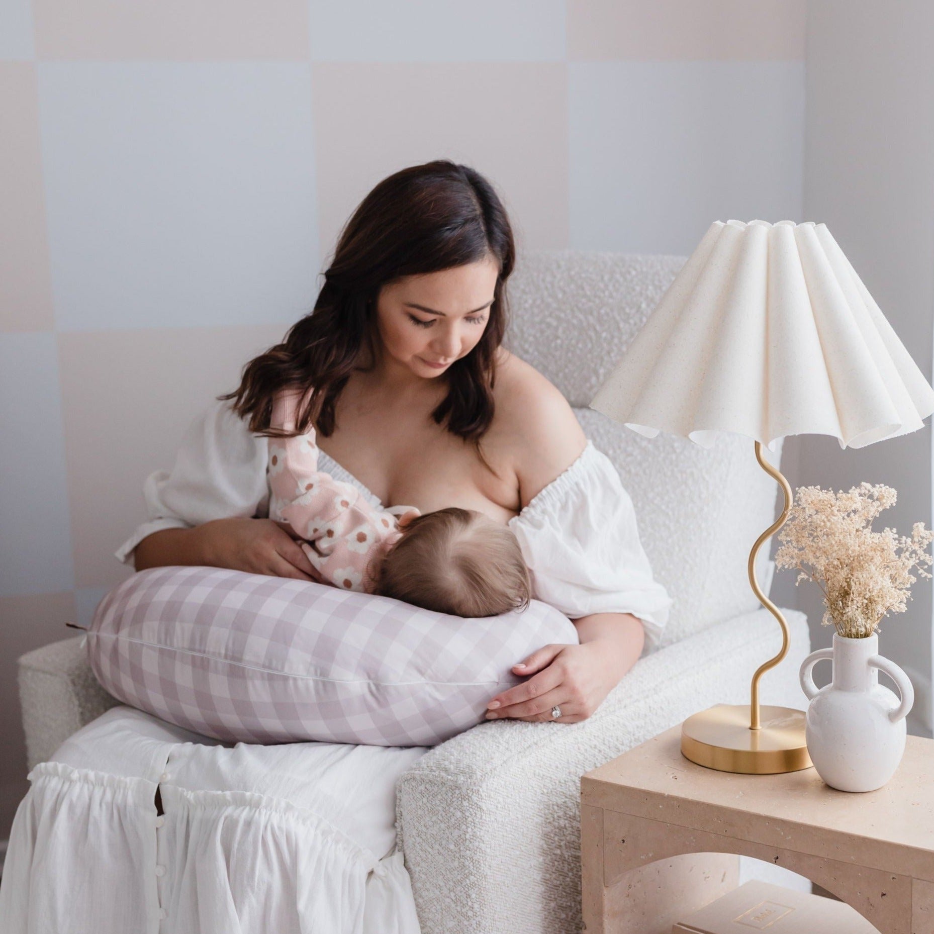 Feeding Pillow Set | Blush Gingham