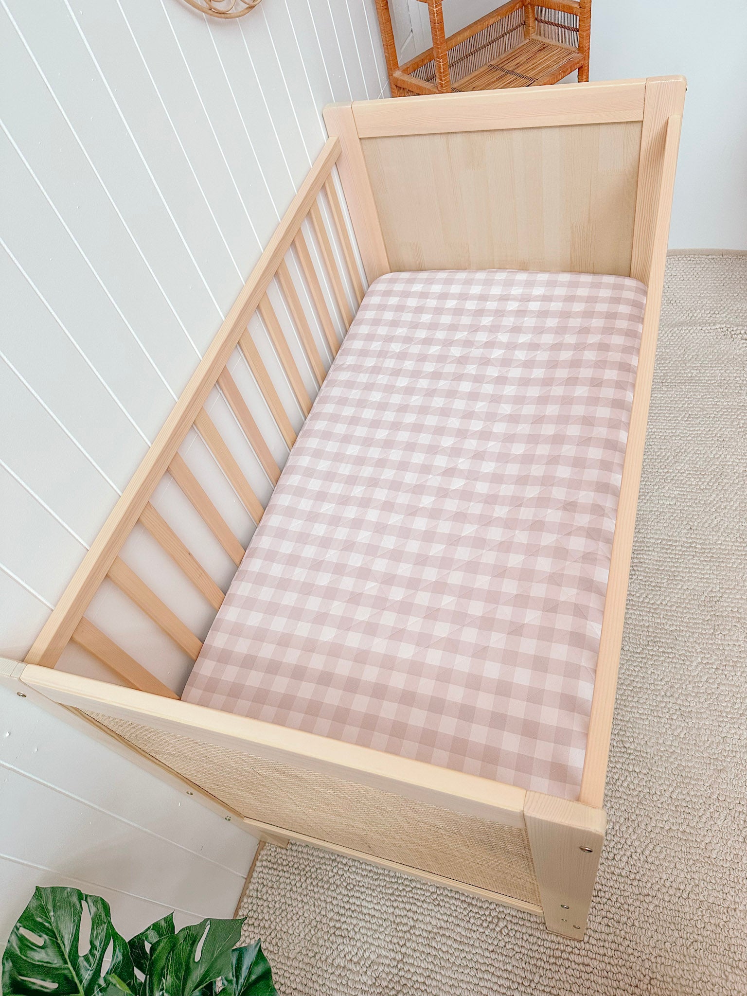 Waterproof Cot Sheet | Blush Gingham