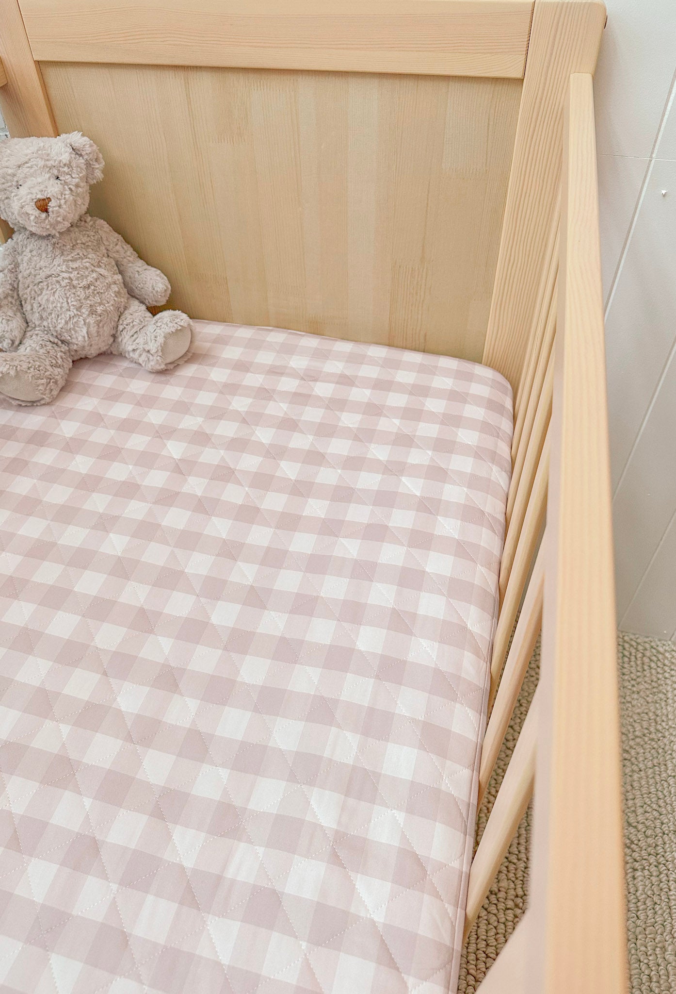 Waterproof Cot Sheet | Blush Gingham