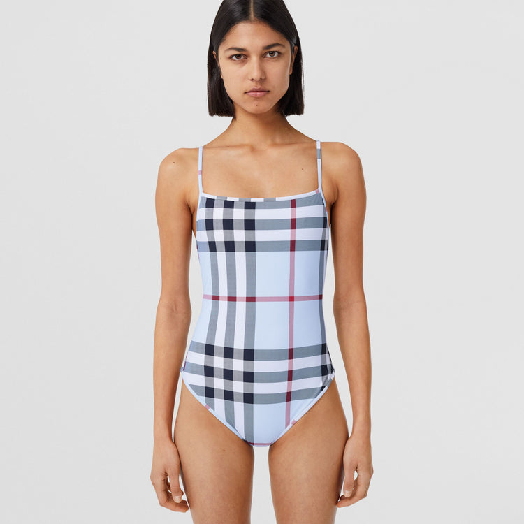 Burberry Check Stretch Nylon Swimsuit in Pale Blue – 