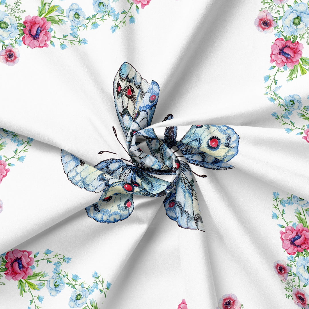 Floral Fabric - White Daisy Ditsy Flower on Teal Blue - 100% Cotton Po –  House of Haberdashery