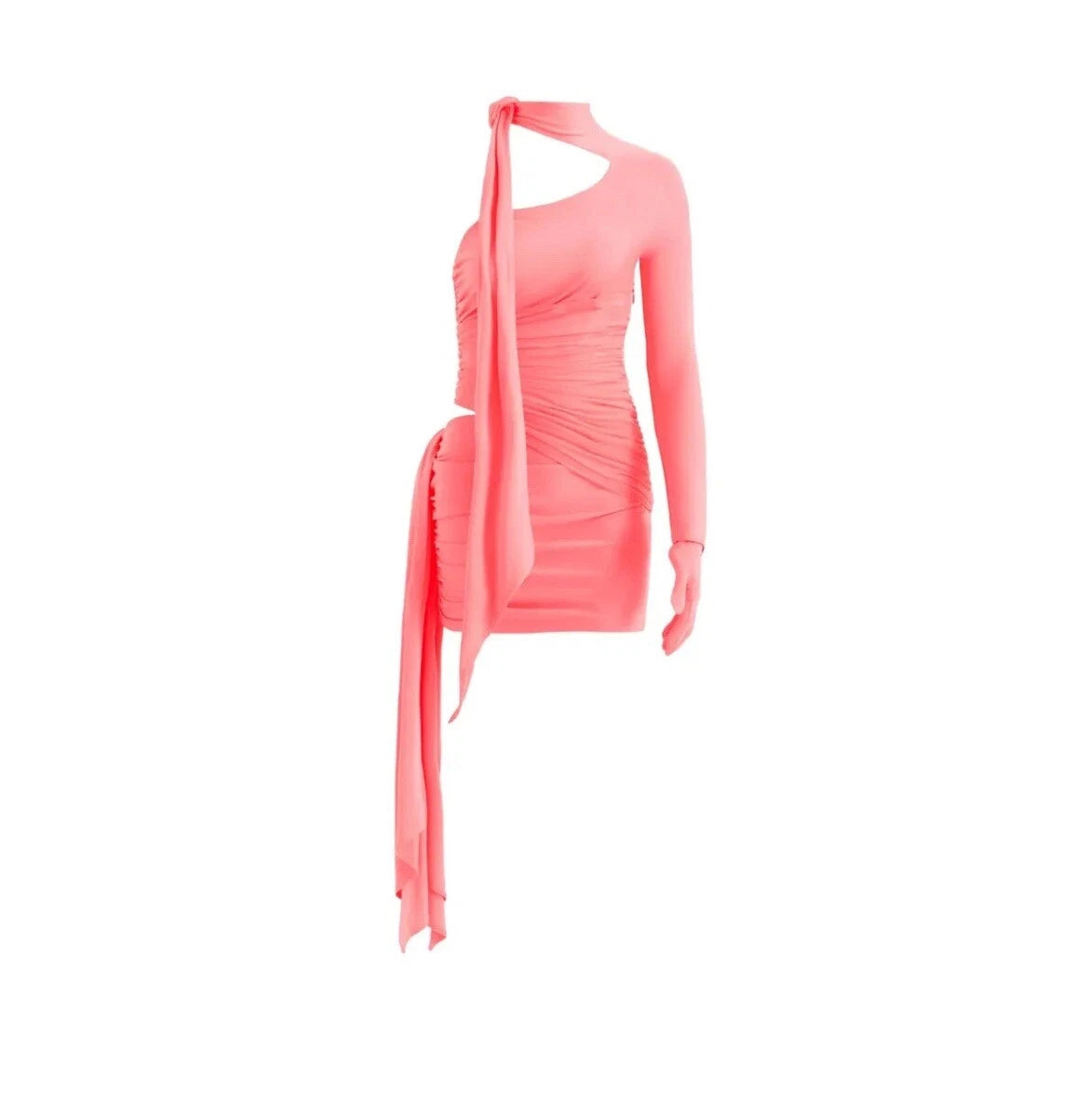 MUGLER H&M Pink Gathered one Shoulder Dress Neon Pink