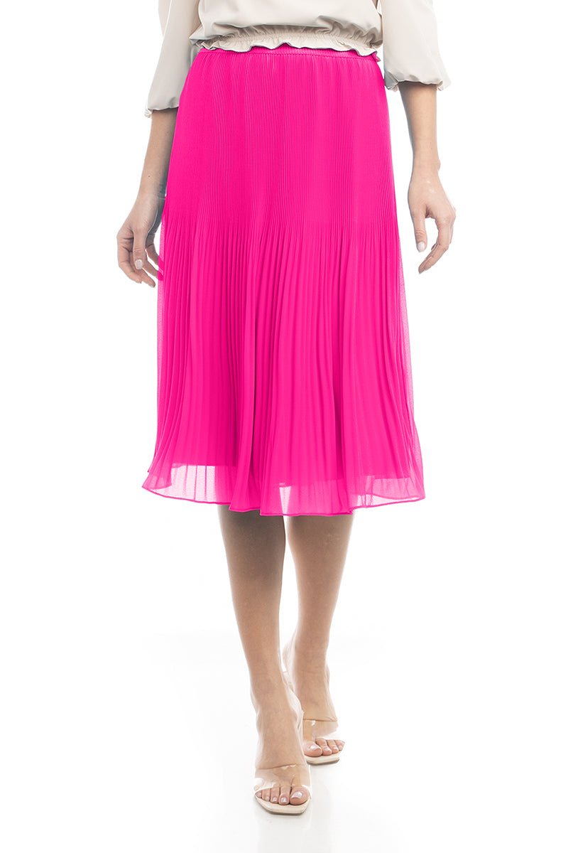 Midi Flare Pleated Skirt With Elastic Waist