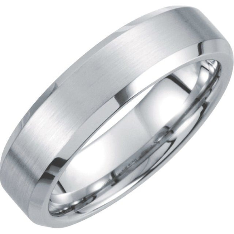 White Tungsten 6 mm Beveled-Edge Inlay Band Size 11