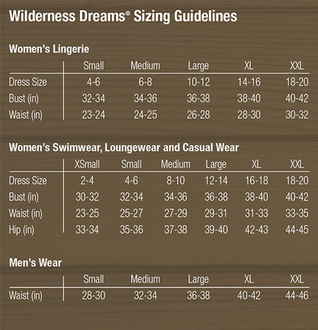 Wilderness Dreams Size Chart