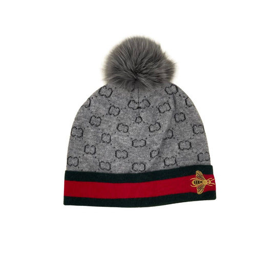 Women's Leopard-Print Knit Cashmere Beanie Hat with Fox Fur Pom | Overland