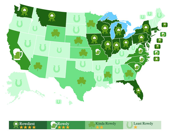 St Paddys Day Rowdiest States Map