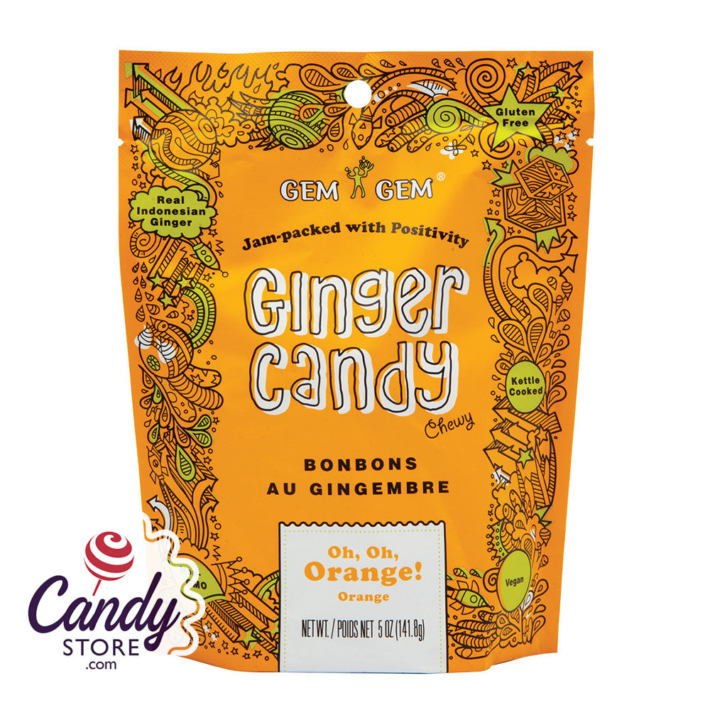 Chewy Orange Gem Gem Ginger Candy 12ct Peg Bags