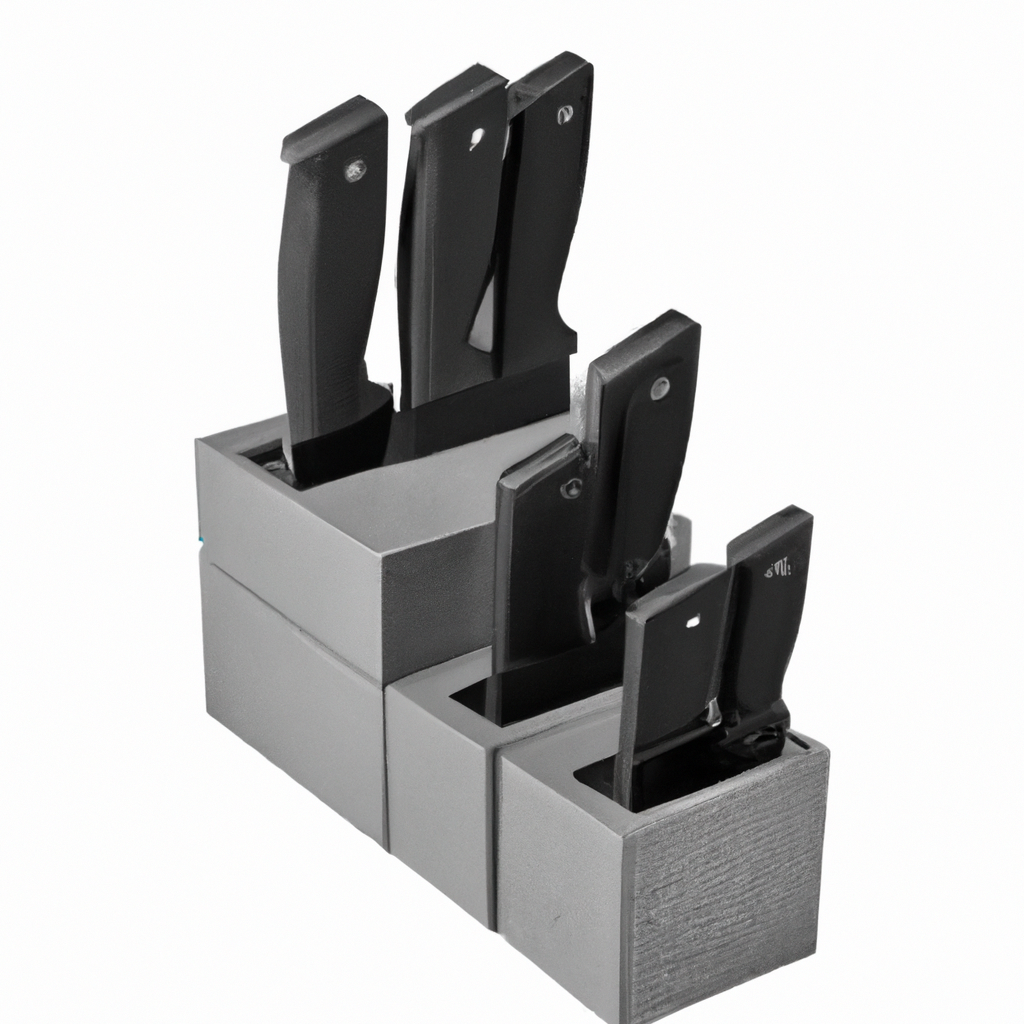 What is the material used for the knife block in the Amazon Basics 14-Piece Kitchen Knife Block Set?
