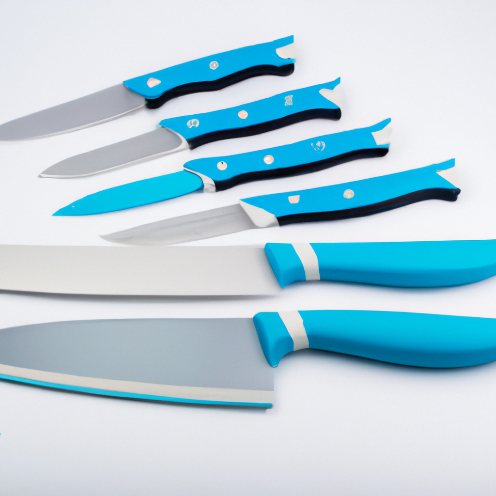 What are the features of the blue professional kitchen knife chef set?