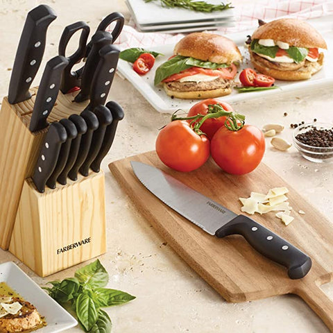 Knife block along with a utility knife on a chopping board