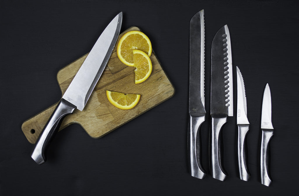Knives set on a chopping board