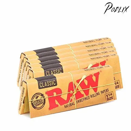 Raw Unrefined Classic 1.25 1 1/4 Size Cigarette Rolling Papers, 50 Count (Pack of 6)